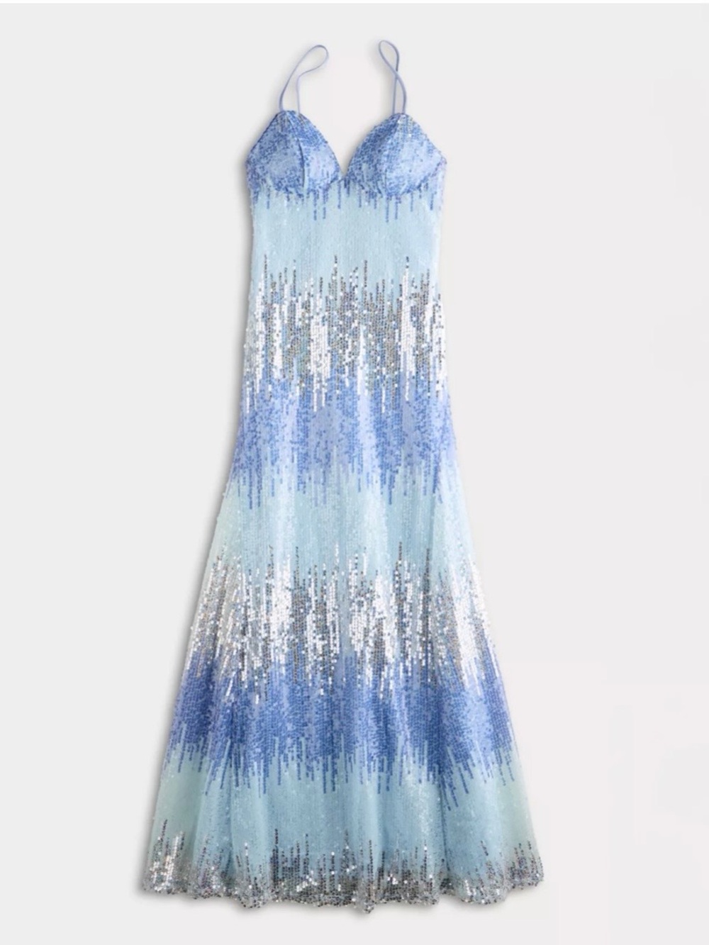 Icy Blue Sequin Spaghetti-Strap Prom Gown